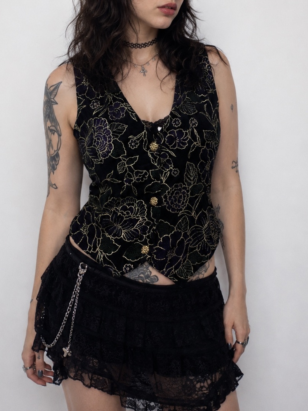1990s Cassino Velvet Black & Gold Embroidered Vest